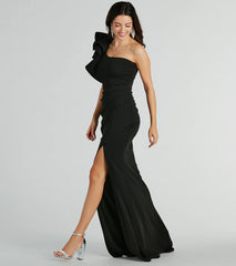 Claudia Ruffled One-Shoulder Crepe Mermaid Dress