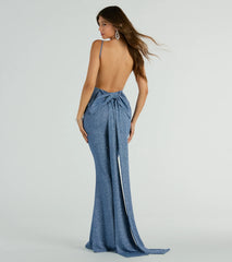 Gwendolyn Glitter Knit Bow-Back Mermaid Dress