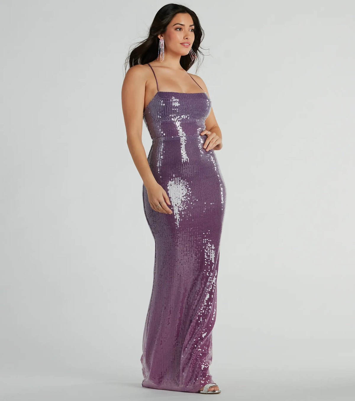 Alaia Lace-Up Mermaid Ombre Sequin Formal Dress