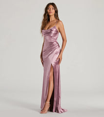 Dani Cowl Neck Lace-Up A-Line Satin Formal Dress