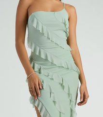 Jaymie One-Shoulder Ruffle Slit Formal Dress
