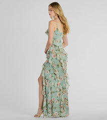 Helga V-Neck Ruffled Mermaid Floral Formal Dress