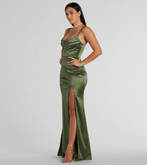 Melody Cowl Neck Mermaid Glitter Satin Formal Dress