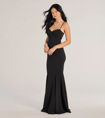 Emmaline Lace Trim Cutout Crepe Mermaid Dress