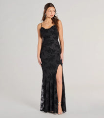 Ria Flocked Floral Velvet Formal Column Dress