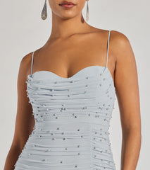 Mellie Faux Pearl Mesh Mermaid Long Formal Dress