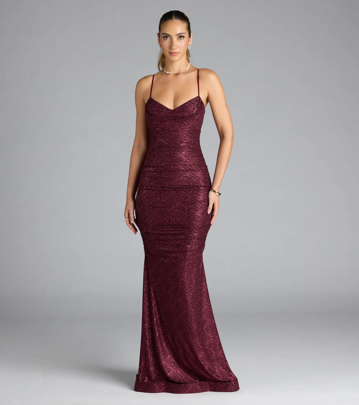 Azzura Cowl Neck Mermaid Glitter Formal Dress