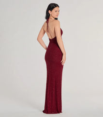 Blake Halter V-Neck Beaded Column Formal Dress