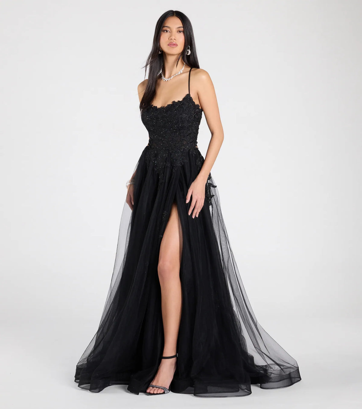 Julia Lace-Up Corset Slit A-Line Formal Dress