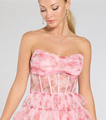 Kira Strapless Floral Tulle A-Line Formal Dress