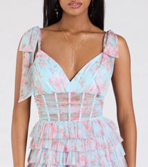 Catrina Corset A-Line Floral Mesh Formal Dress
