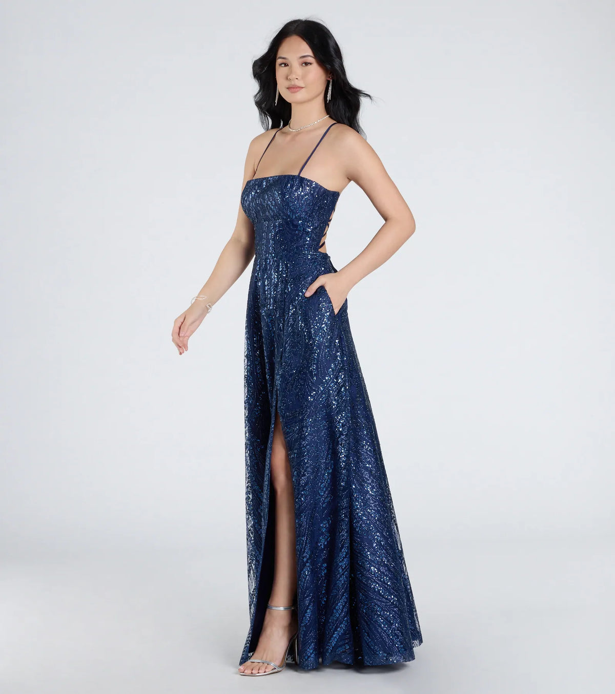 Drea Glitter Sequin Lace-Up A-line Formal Dress