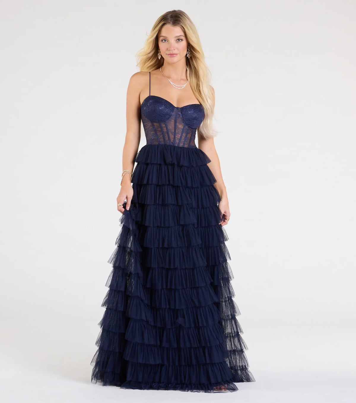Ally Corset Ruffled Lace A-Line Formal Dress