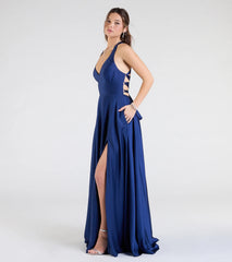 Abbey Lace-Up Slit A-Line Satin Formal Dress