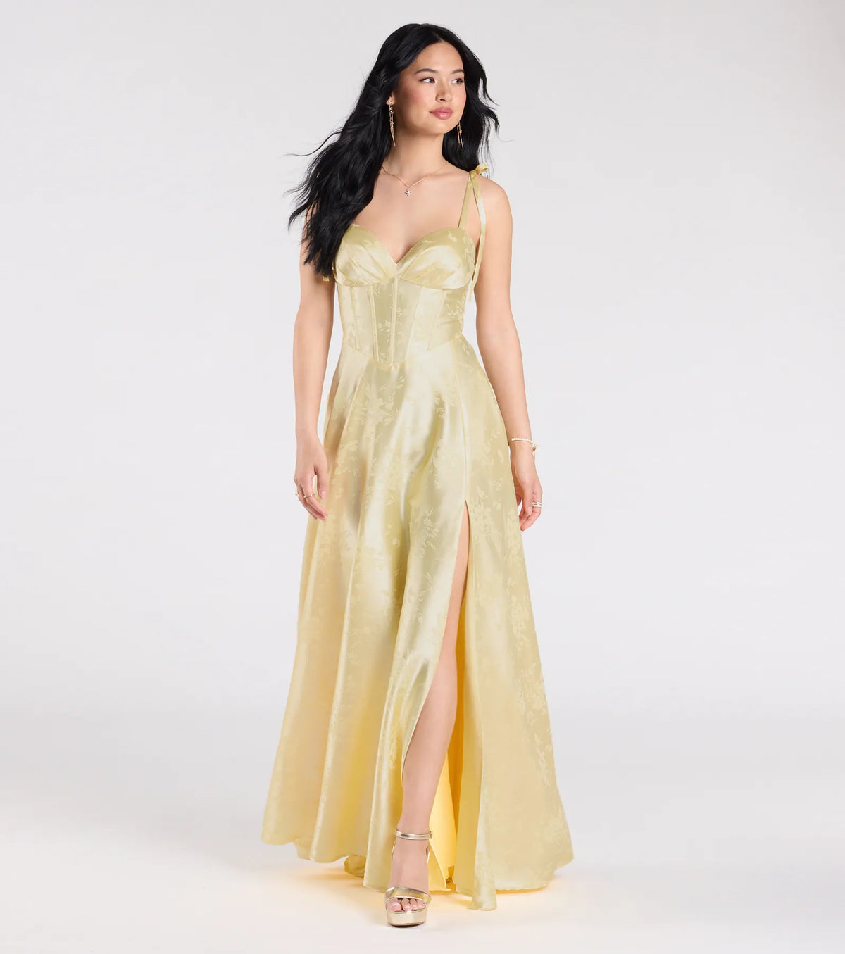 Melika Bustier Slit A-Line Satin Formal Dress