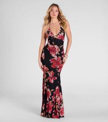 Malia Halter Mermaid Floral Mesh Formal Dress