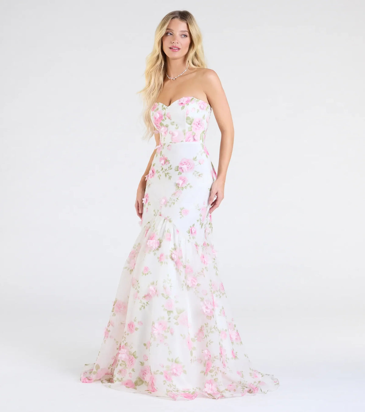 Robin Strapless Lace-Up Floral Mermaid Formal Dress