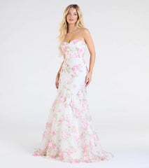 Robin Strapless Lace-Up Floral Mermaid Formal Dress