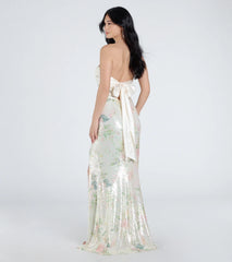 Angelina Satin Tie-Back Floral Sequin Formal Dress