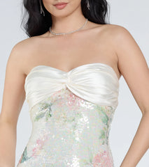 Angelina Satin Tie-Back Floral Sequin Formal Dress