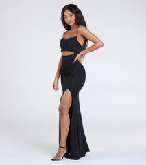 Harlow Cutout Slit Glitter Formal Dress