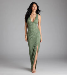 Titania Halter Slit Lace Formal Dress