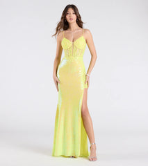 Antonia Lace-Up Corset Slit Sequin Formal Dress