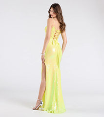 Antonia Lace-Up Corset Slit Sequin Formal Dress