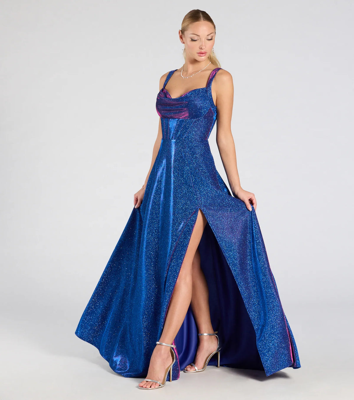 Clarence Corset Slit Glitter A-Line Formal Dress