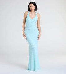 Tyra Halter Open Back Pearl Mermaid Formal Dress