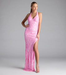 Larrea Halter Bodycon Slit Sequin Formal Dress