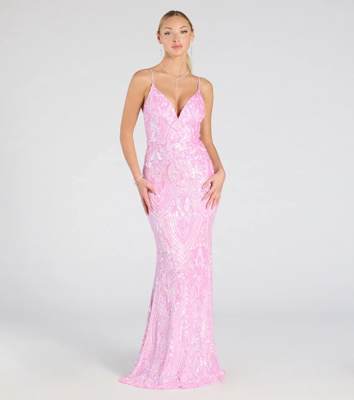 Kensie V-Neck Mermaid Sequin Formal Dress