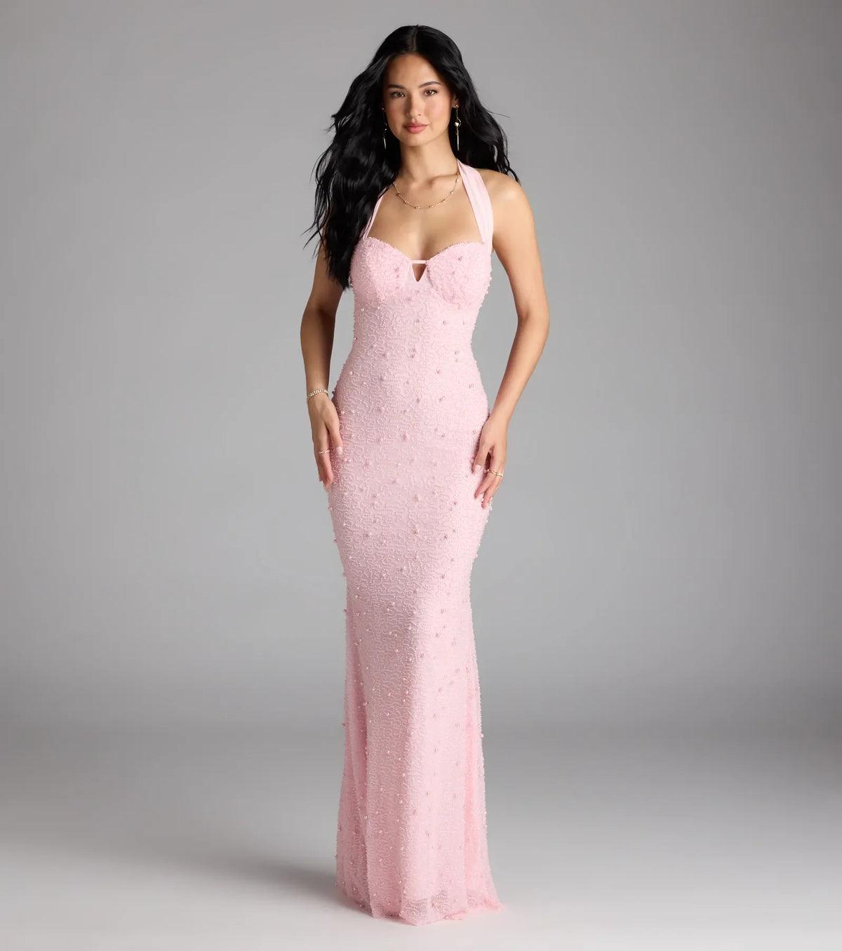 Calla Halter Mermaid Pearl Beaded Formal Dress