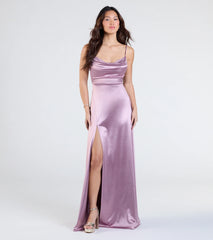 Steffanie Tie-Back Slit A-Line Satin Formal Dress
