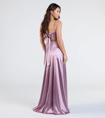 Steffanie Tie-Back Slit A-Line Satin Formal Dress