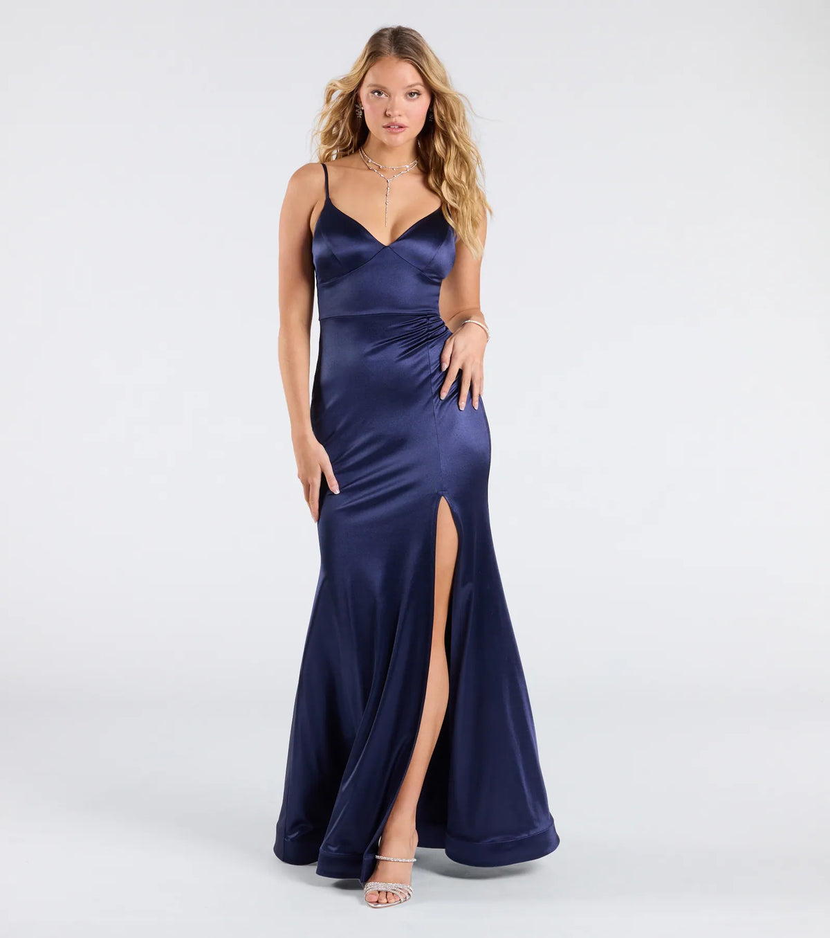 Amy Mermaid Slit Satin Formal Dress