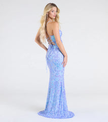 Sawyer Lace-Up Slit Mermaid Sequin Formal Dress