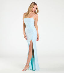 Mandy Lace-Up Slit Mermaid Sequin Formal Dress