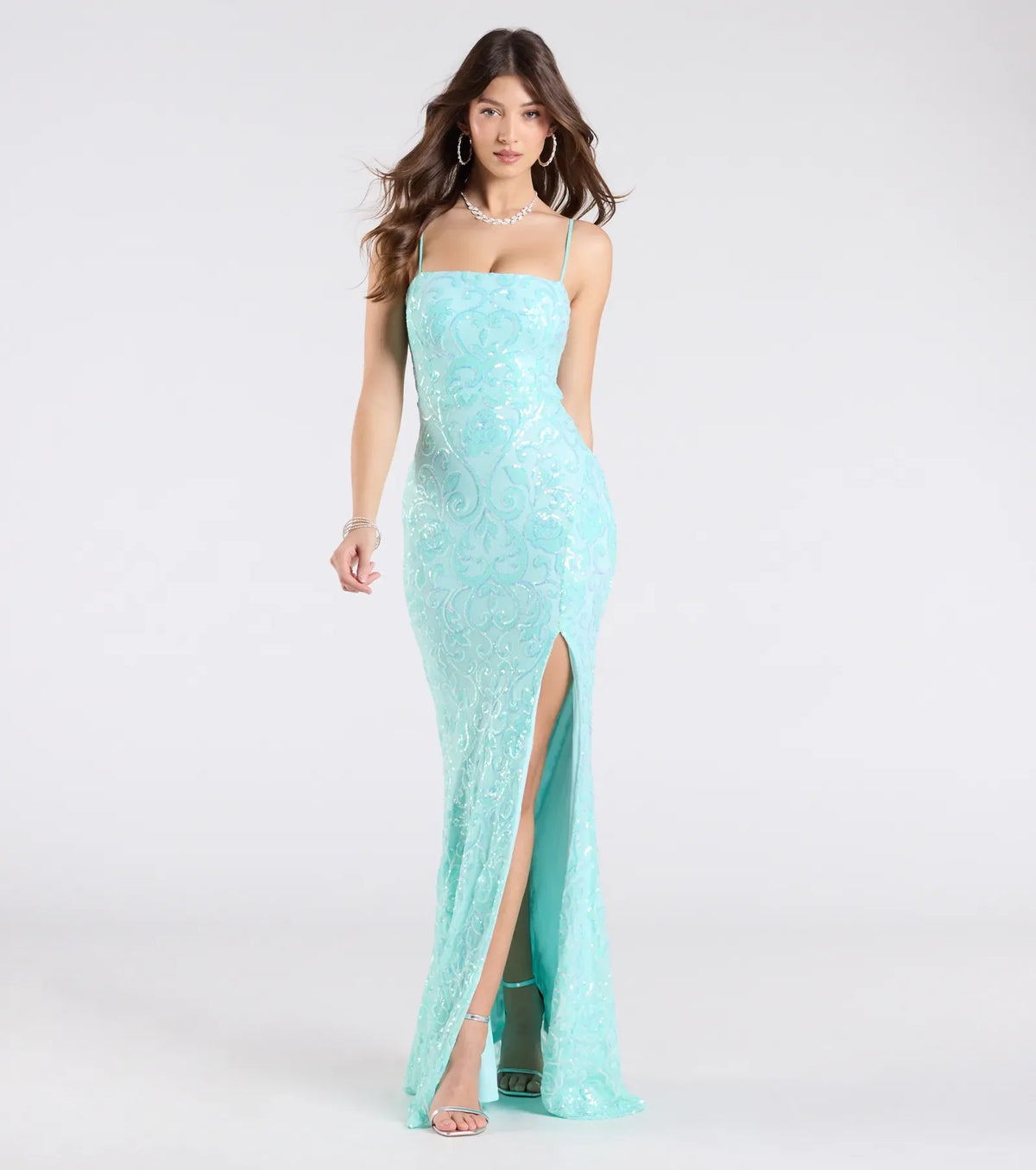 Dana Tie Back Slit Sequin Formal Dress