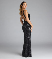 Taylor Lace-Up Slit Sequin Formal Dress