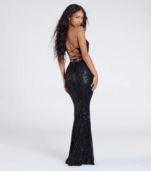 Kailey Lace-Up Mermaid Sequin Beaded Formal Dress
