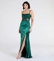 Lucia Lace Corset Slit Satin Formal Dress