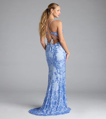 Jaide Lace-Up Corset Slit Sequin Formal Dress