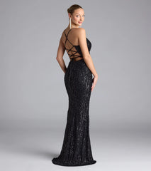 Meghan Lace-Up Corset Sequin Bead Formal Dress