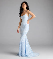Gabi Lace-Up Floral Trim Mermaid Formal Dress