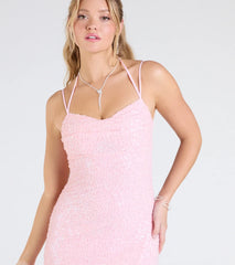 Kaitlyn Cowl Neck Slit Beaded Sequin Formal Dress