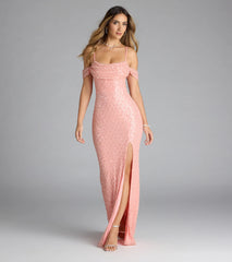 Sophina Cold Shoulder Pearl Beaded Sequin Formal Dress