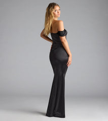 Belinda Off-The-Shoulder Slit Satin Formal Dress
