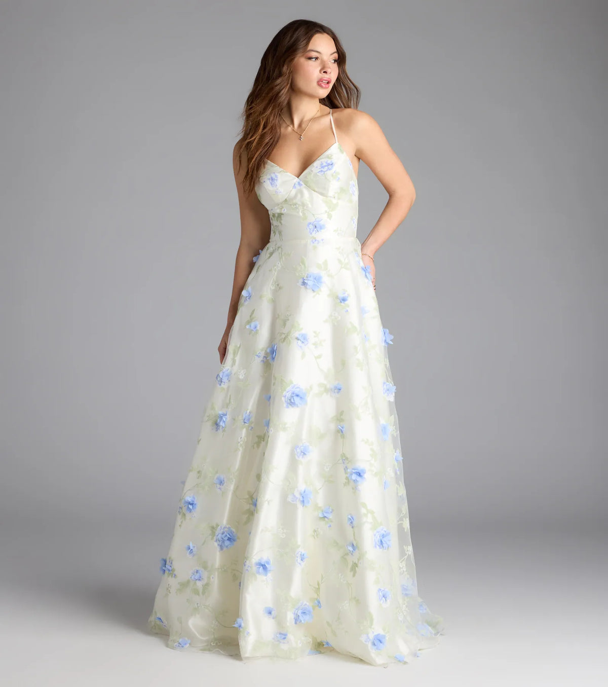 Nalini Lace-Up A-Line Floral Ball Gown