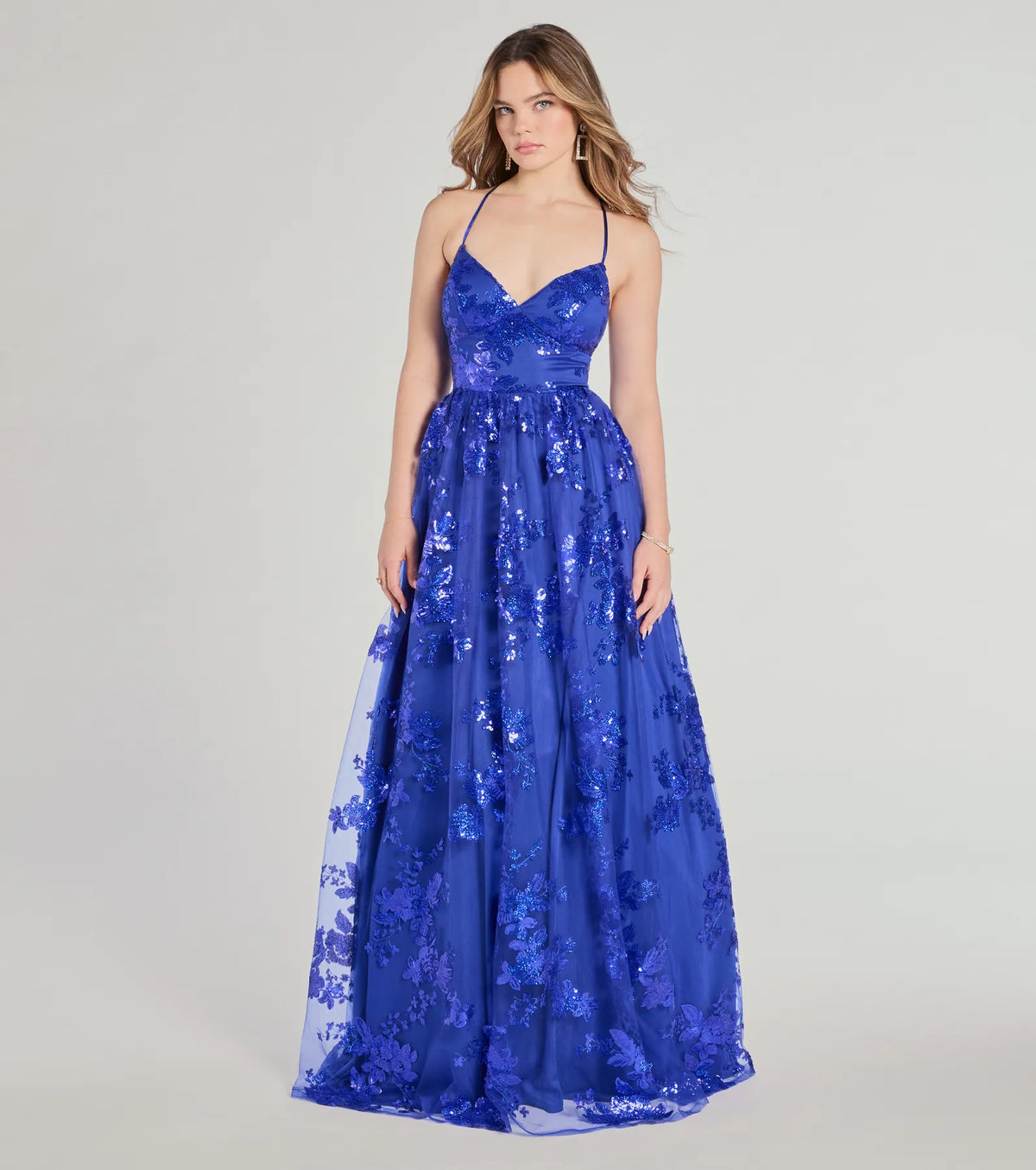 Sharen Lace-Up A-Line Sequin Ball Gown